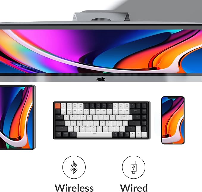 Keychron K2 75% Layout 84 Keys Hot-swappable Bluetooth Wireless/Wired Mechanical Keyboard with Keychron Super Brown Switch/Double-Shot Keycaps/RGB Backlight/Aluminum Frame for Mac Windows Version 2