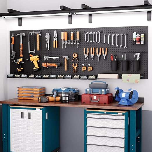 INCLY 4 Pack Peg Board, 12"x24" Upgrade Heavy Duty Metal Pegboard Panels, Black Pegboard Wall Organizer, Peg Board Panels for Walls Home, Garage Tools Storage, Shed, Craft Room, Office, Kitchen