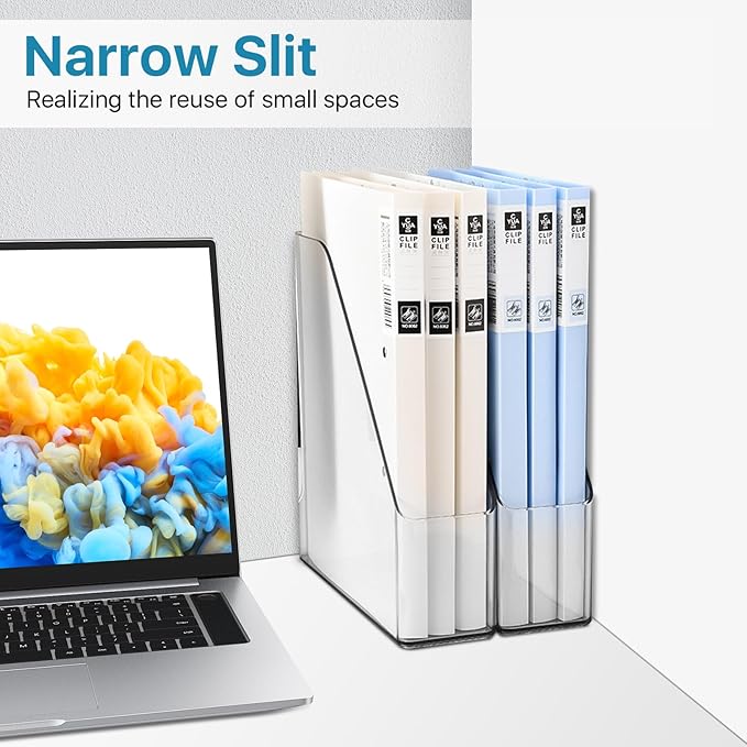 2 Pack Acrylic Magazine File Holder, Clear A4 Vertical File Organizer with Handle, Desk Organizer Magazine Document Rack, Slim Vertical Folder Bin for Home Office School Supplies