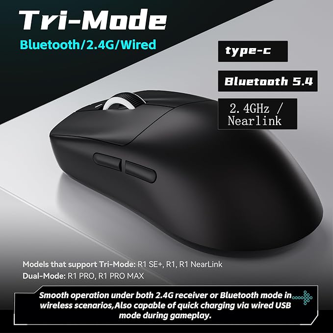 ATK VXE Dragonfly R1 SE+ Wireless Gaming Mouse, 55g Lightweight, PAW3395 SE Sensor, Adjustable DPI, 2k Polling, 70 Hr Battery Life, Tri-Mode 2.4G/Bluetooth/Wired