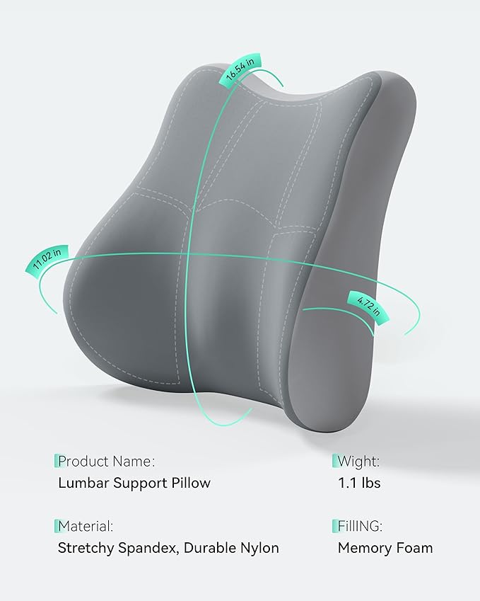 Snailax Lumbar Support Pillow for Office Chair, Memory Foam Back Support Cushion for Back Pain Relief, Back Support Pillow for Home, Office, Car Seat, Gaming Chair, Desk Chair,Adjustable Straps,Gifts