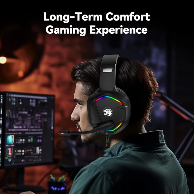 Gaming Headset with Microphone for Pc, Xbox One Series X/s, Ps4, Ps5, Switch, Stereo Wired Noise Cancelling Over-Ear Headphones with Mic, RGB, for Computer, Laptop, Mac, Nintendo (Green)