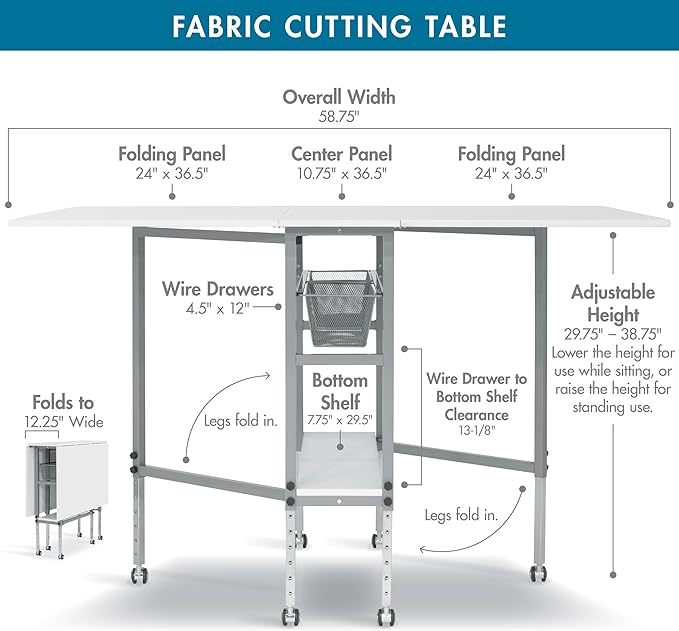 Sew Ready Hobby and Cutting Table, Arts and Crafts Table with 2 Mesh Storage Drawers