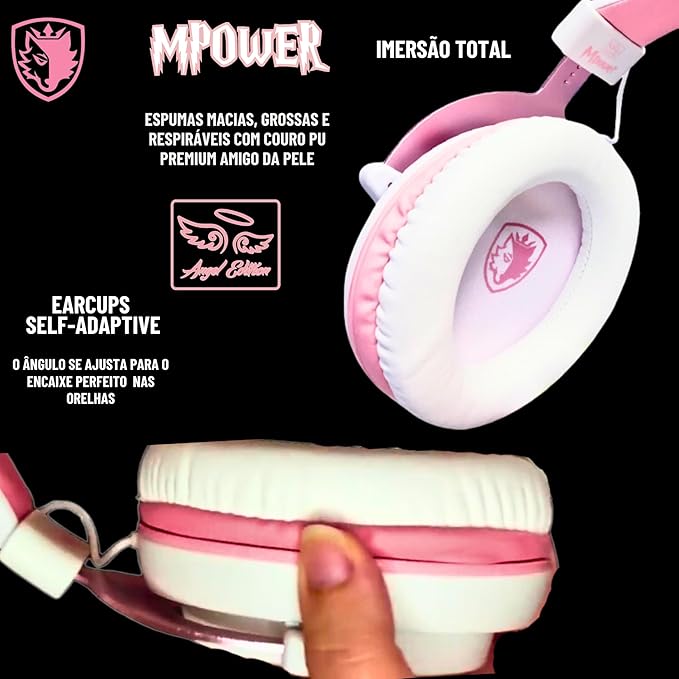 SADES MPOWER Stereo Gaming Headset for PS4, PC, Mobile, Noise Cancelling Over Ear Headphones with Retractable and Flexible Mic & Soft Memory Earmuffs for Laptop Nintendo Switch Games-Angel Edition