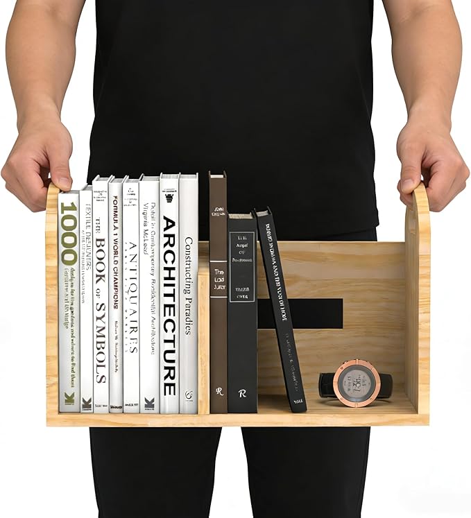 100% Solid Wood Adjustable Desktop Bookshelf, Retro Tabletop Book Shelf File Holder, Vertical Bookshelf Divider Desk Shelf for Home School Office Organization, Perfect for Books, Cookbooks, Magazine