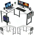 L Shaped Desk, 50 Inch Reversible Computer Desk Corner Gaming Table with CPU Stand & Storage Bag, Sturdy Metal Frame PC Workstation for Home Office, White Wood