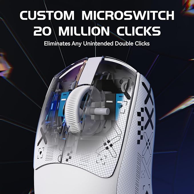 MAMBASNAKE M4 Wireless Gaming Mouse, 52g Lightweight BT/2.4Ghz/Wired Computer Mouse, PAW3311 24K DPI Optical Sensor, 200h Battery Life, Griptape, Programmable Mice for PC/Win/Mac(White)