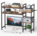 Desktop Bookshelf, Computer Desktop Bookcase Multipurpose Wood Desk Hutch Bookshelf High-Capacity Desk Hutch Organizer for Computer (Brown)