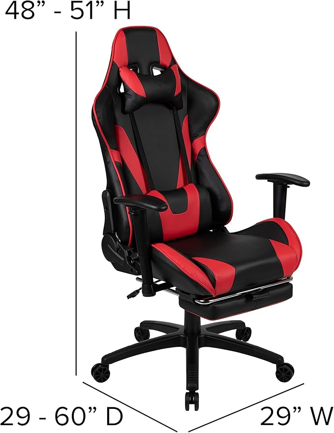 Flash Furniture Red Gaming Desk and Red/Black Footrest Reclining Gaming Chair Set with Cup Holder and Headphone Hook