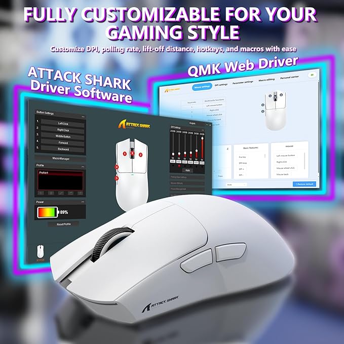 MAMBASNAKE Attack Shark X11SE Lightweight Wireless Gaming Mouse, Tri-Mode 2.4G/USB-C Wired/BT, 22K DPI, PAW3311 Optical Sensor, 59g, 5 Programmable Buttons, 300mAh Battery for PC/Mac(White)