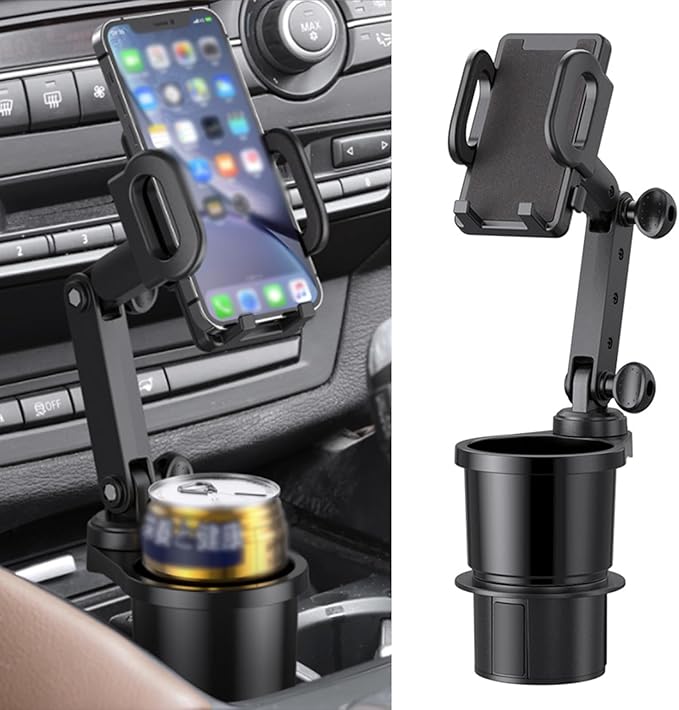 1 PC Mobile Phone Mount, Adjustable Cup Holder, Multifunctional Beverage Can Holder, Shockproof Automotive Kit, Non-Slip Vehicle Decoration, Universal for Most Cars, Trucks, SUVs (Black)