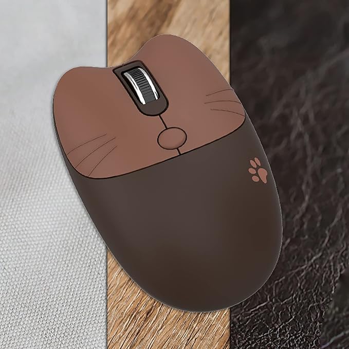 Lomiluskr Cute Cat Wireless Mouse, Lightweight Soundless Mice, 2.4G Wireless Mice, Candy Colors, Kawaii Mouse for Girls and Kids (Coffee)