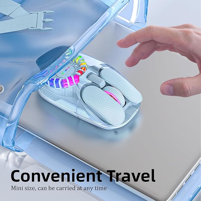Wireless Bluetooth Mouse, Transparent BT+2.4G Dual-Mode Gaming Mouse with Magnetic Top Cover, Rechargeable RGB Backlit Computer Mouse for Laptop, PC, MacBook, iPad (Blue)