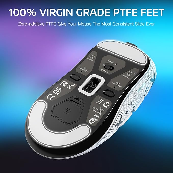 ATTACK SHARK X3 Lightweight Wireless Gaming Mouse with Tri-Mode 2.4G/USB-C Wired/Bluetooth,26K DPI, PAW3395 Optical Sensor,Kailh GM8.0 Switch,5 programmable Buttons for PC/Win/Mac(White+Stickers)
