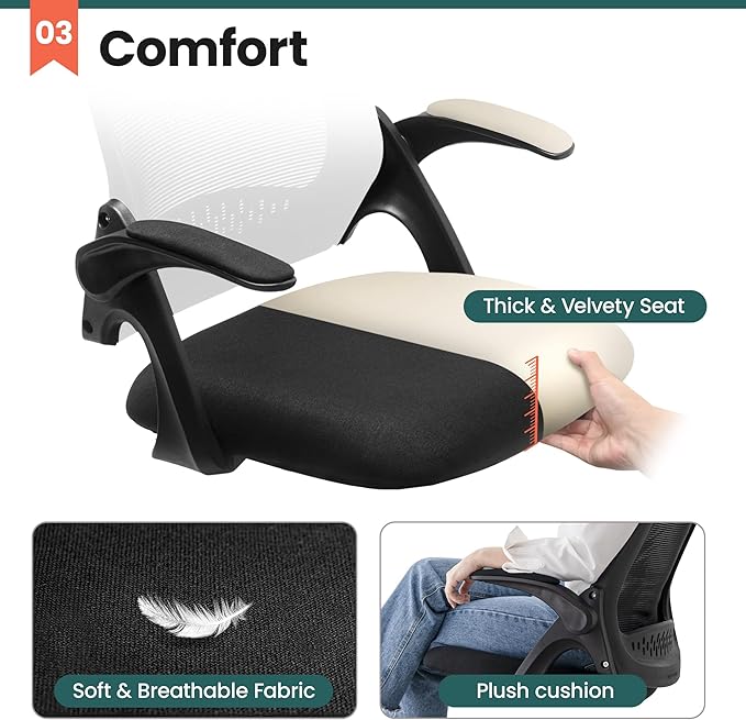 NEO Chair Office Desk Chair Computer Gaming Ergonomic Lumbar Back Support with Flip-up Padded Armrest Adjustable Height and Wheels for Home Vanity Bedroom Study (All Black)