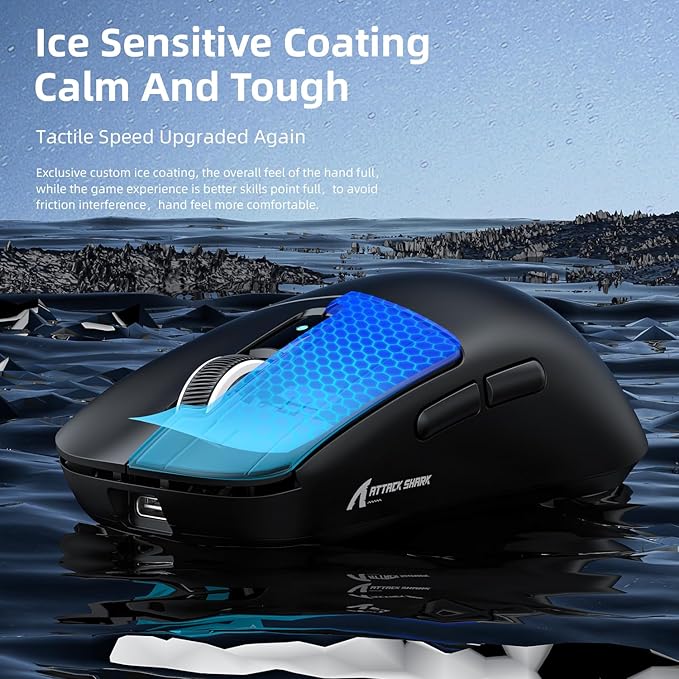 ATTACK SHARK R6 Wireless Gaming Mouse,38G Ultra-Lightweight Trip-Mode 2.4G/USB-C/Bluetooth Mouse Gaming with PAW3950MAX Sensor,42000 DPI,50G Accelerated Speed for PC/Laptop/Mac -Black&Tape