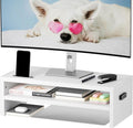 BONTEC Wood Monitor Stand Riser, 2-Tier Desktop Organizer with Storage, Ergonomic Computer Stand for Desk, Cable Management, Cellphone Holder, 21.3 Inch Shelf, White