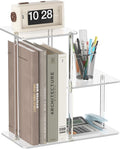 Acrylic Desktop Bookshelf, 7.9" D x 15" W x 15.3" H, Small Desktop Shelves Organizer, 3-Tier Clear Mini Table Top Shelf for Office Supplies and Desk Accessories, Easy Assembly