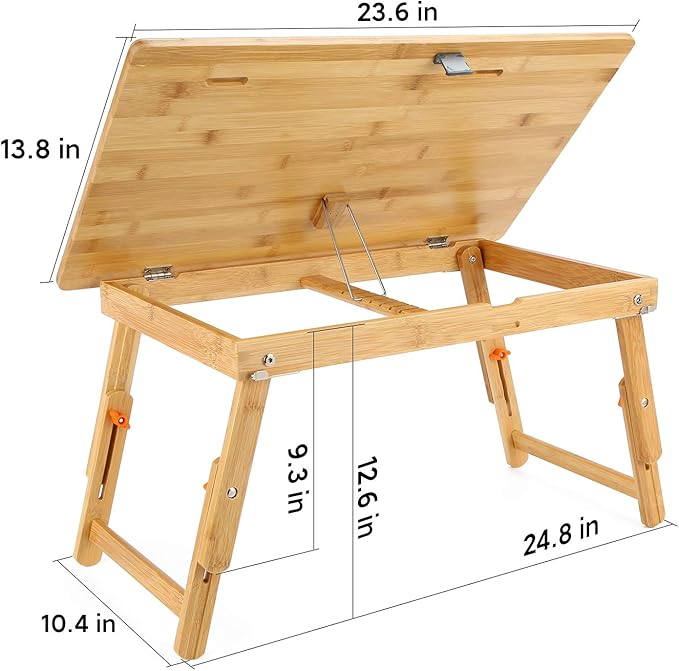 Drawing Table Nnewvante Laptop Desk Adjustable Drafting Desk Foldable Bamboo Bed Tray with Tablet Slot for Adult Kids, Large