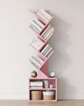 SUNMORY 6 Tier Tree Bookshelf, Small Bookcase with Storage Cabinet, Modern Tall Narrow Bookshelves Organizer, Floor Standing Book Shelf for Bedroom/Living Room/Home Office/Corner, Pink