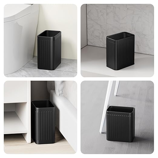 TrashAid Small Bathroom Trash Can, 2.1 Gallon Black Bathroom Garbage Can, Stainless Steel Waste Basket for Office, Under Desk, Bedroom, Rv, Matte Black