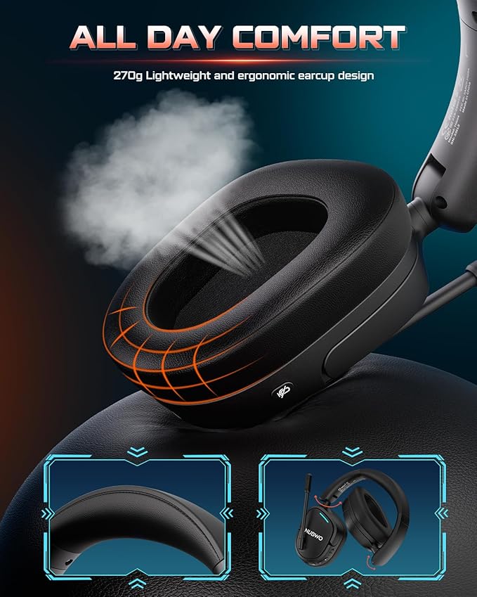 NUBWO Wireless Gaming Headset for PS5, PS4, PC, Laptop, Mac, 3 in 1 Gaming Headphones with 7.1 Surround Sound, Noise Canceling Mic, 20ms Low-Latency, 80Hr Battery, 2.4GHz/Bluetooth 5.4/3.5mm Wired