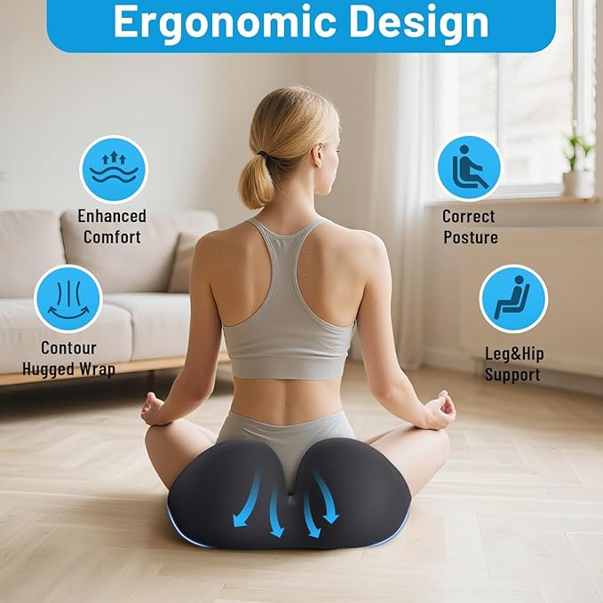 Cushzone Seat Cushion, Memory Foam Office Chair Cushions, Ergonomic Curved Design for Sciatica, Tailbone, Coccyx, Seat Support for Car, Desk Chair, Wheelchair, Enhances Long Sitting Comfort (Grey)