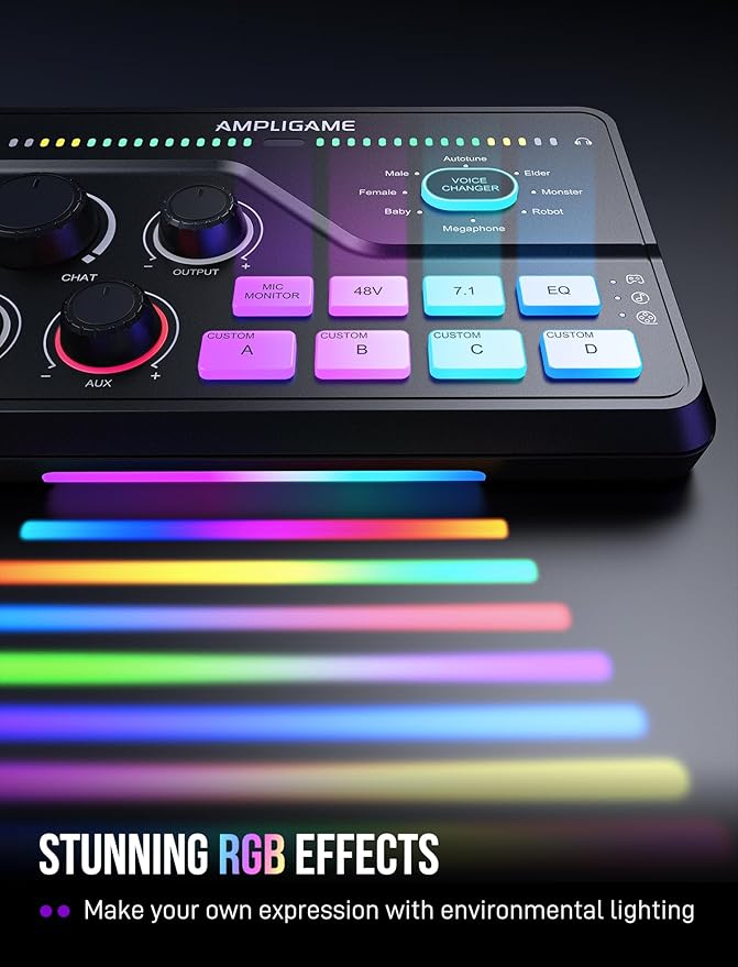 FIFINE XLR/USB Dynamic Microphone Bundle with Gaming Mixer, Streaming Mic Kit with XLR Interface, Mixer for Recording, Video Creation with Voice Changer, Game Chat Balance, RGB Control (AM8T+SC8)