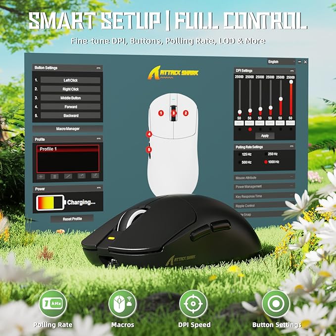 MAMBASNAKE ATTACK SHARK X8 SE 55g Superlight Wireless Gaming Mouse,BK52820 Tri-Mode BT/2.4G Wireless/Wired Mouse,25000DPI,500mAh Battery,Med to Large Hand Size,5 Programmable Buttons for Pc/Mac(Black)