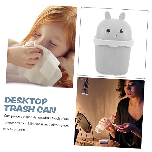 Happyyami Space-Saving Slim Desktop Trash Can Small Bin Lid Mini Trash Can for Desk Lidded Waste Basket