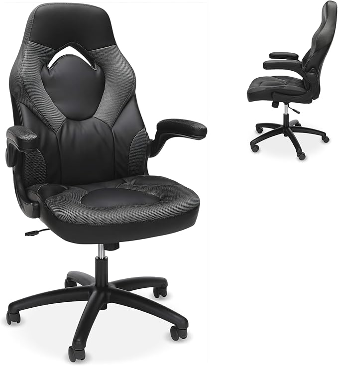 RESPAWN 3085 Ergonomic Gaming Chair for Adults, High Back Office Chair with Headrest and Flip Up Arms, Leather Racing Style Gaming Seat with Lumbar Support, Video Game Computer Desk Seat - Gray