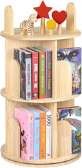 Kryonix Rotating Bookshelf for Kids, Solid Pine Wood Spinning Bookshelf Tower 2 Tier, 360° Revolving Bookcase, Multi-Functiona Corner Round Turning Book Shelf Organizer for Small Spaces