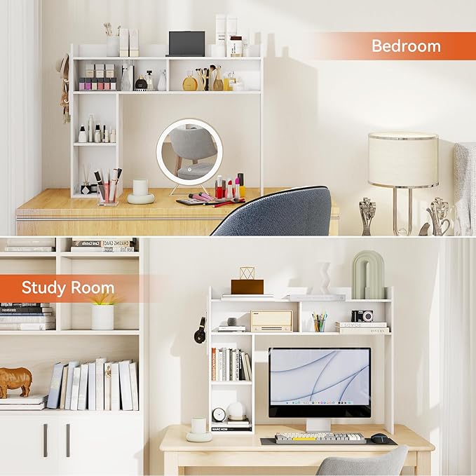 ELECWISH Desktop Bookshelf, Desk Shelf for Computer Desk, 33.46" 5-Tier Adjustable Desktop Hutch Organizer with Pegboard for Home Office, White