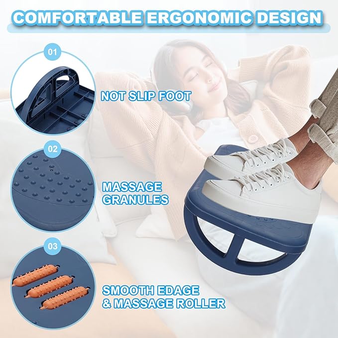 PATIKIL Foot Rest Swingable Stools Leg Rest Footrest with Roller Massager for Under Desk at Work Under Office Desk Chair Computer Gaming Classroom, Blue/Orange