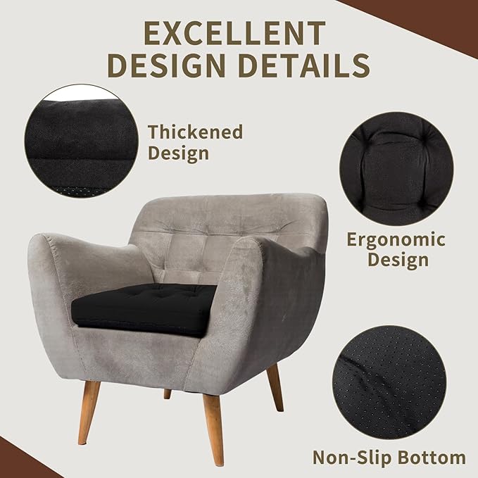 Recliner Cushions, 20x20x5 Inch Double Layer Design Chair Cushion, Soft Tufted Thickened Seat Cushions for Elderly, Black