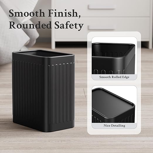 TrashAid Small Bathroom Trash Can, 2.1 Gallon Black Bathroom Garbage Can, Stainless Steel Waste Basket for Office, Under Desk, Bedroom, Rv, Matte Black
