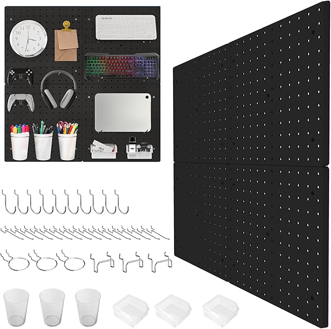FZK Peg board Kit, Peg Board with Hooks, Includes 4 Black Pegboards and Accessories, Plastic Pegboard,Pegboard Wall Organizer, Garage Storage