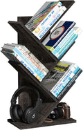 SHEEPAM 5 Tier Tree Book Shelf, Small Desktop Bookshelf with Storage Organizer, Wood Bookcase, Desk Display Bookshelves, Floor Standing Organizer Bookcases for Living Room,Bedroom,Office-Dark Grey
