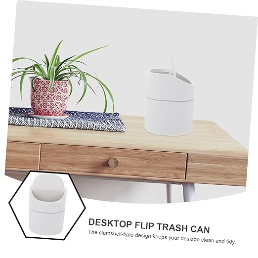 CHILDWEET Mini Flip Lid Trash Can Slim Office Desktop Trash Bin Smart Wastepaper Container