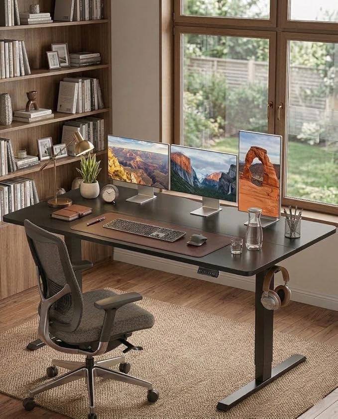 CubiCubi 55 x 28 Large Standing Desk, Height Adjustable Electric Computer Desk, 28" Deep Desktop, Sit Stand up Home Office Workstations with 4 Preset Heights, Black
