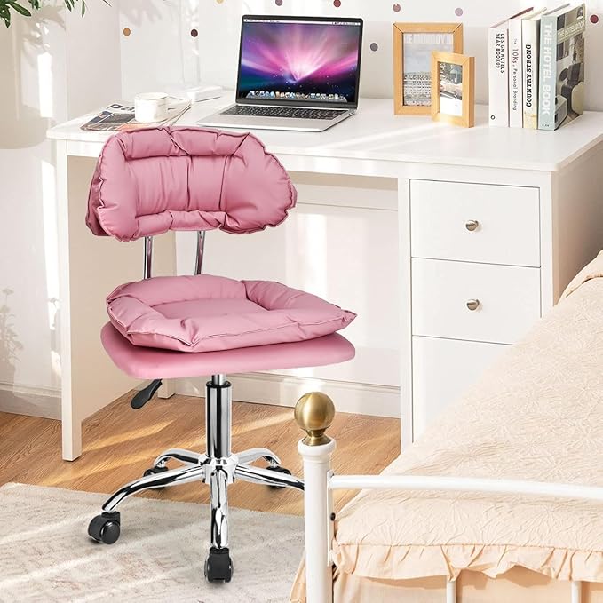 JOSTZHXIN Rolling Stool with Backrest, Home Office Rolling Stool Chair, Thickened Seat Cushion, Adjustable Height Swivel Chair for Nail Shop Salon Spa Massage Tattoo,Pink