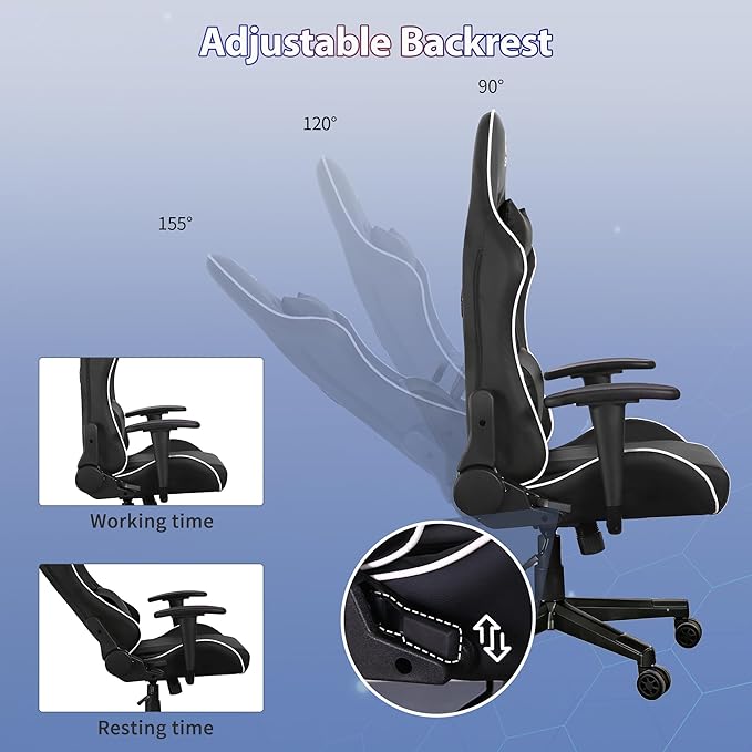Gaming Chair,Video Game Chair with Massage Lumbar Support, Ergonomic Computer Chair Height Adjustable with Swivel Seat and Headrest