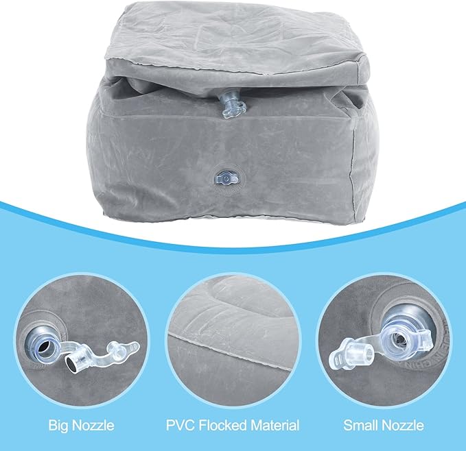 PATIKIL Travel Foot Rest Pillow, Inflatable Foot Rest Mat Adjustable 3 Layers Height Sleep Flights Leg Rest Pillow for Airplane Train Office, Gray