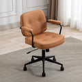 HEAH-YO Modern Armless Desk Chairs Set of 1, Swivel Computer Task Chair with Wheels and Armrests, PU Leather Adjustable Office Chair with Backrest for Home Base, Light Brown
