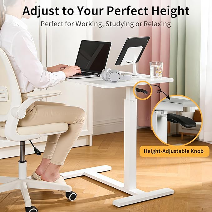 Adjustable Standing Desk, Small Sit Stand Desk for Laptop, Compact Height Adjustable Desk for Home Office, Bedroom, Bedside, Space Saving Workstation