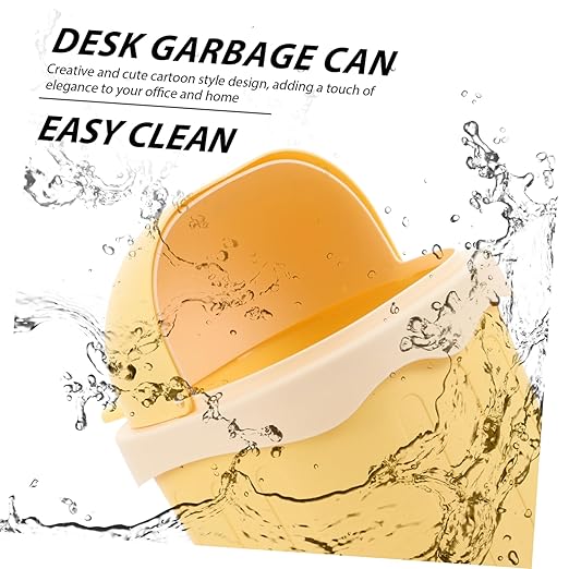 Happyyami Decorative Mini Trash Can Lid Cute Tabletop Waste Bucket for Desk Office and Home Use Cartoon Design for Small Spaces Space-Saving Odor-reducing Functionality