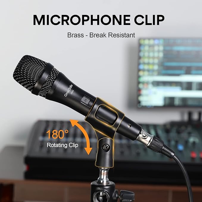 OneOdio ON55 Wired Microphone for Singing - Mic Clips, Metal Female, ON/Off Switch, 16.4ft XLR Cable - Condenser Dynamic Mic for Karaoke Machine, AMP, Speaker, Parties