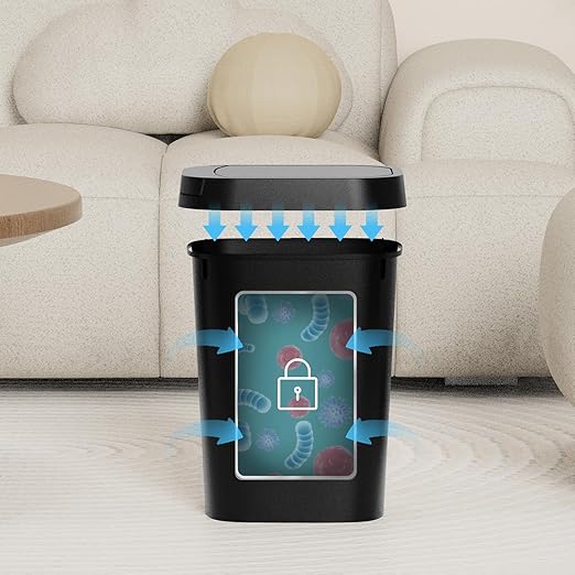 KSSKSS 3 Pack Bathroom Small Trash Can with Lid, 2.6 Gallon Slim Garbage Bin with Pop-Up Lid, 10L Plastic Wastebasket for Bedroom, Office, Kitchen, Toilet (Black)