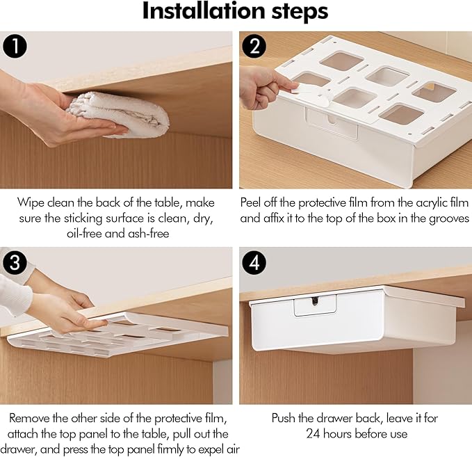Poeland Under Desk Drawer Organizer, Under Table Slide Out Drawer with Small Drawer Compartment, Hidden Drawer Organizer for Office, Home