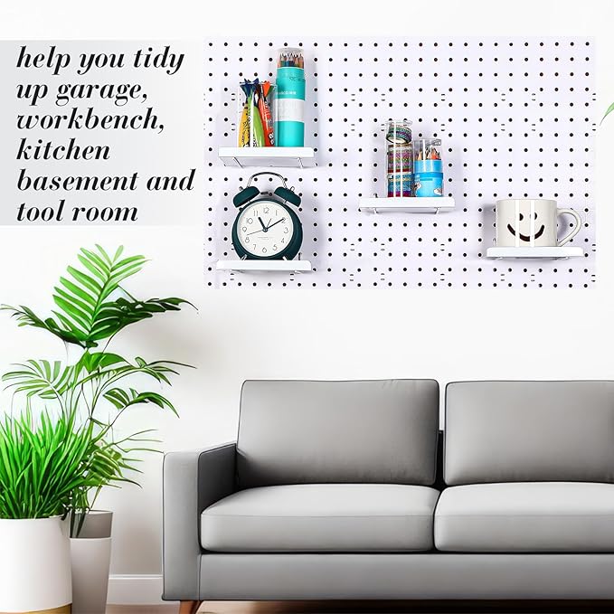 Beeveer 4 Pcs Pegboard Shelves Wall Organizer Brackets Pegboard Steel Tray Accessories Organizing Tools for Craft Garage Nursery Workbench Kitchen(5.91 x 4.72 x 0.63 Inches,White)